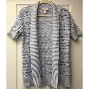 Ann Taylor Loft Cardigan Sweater Women's Sz medium Pastel Blue Short Sleeve Boho